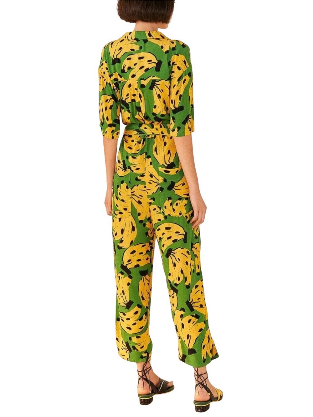 Farm Rio Bossa Banana Jumpsuit Size M Novelty Print Green Tropical Vacation RARE - Picture 16 of 16